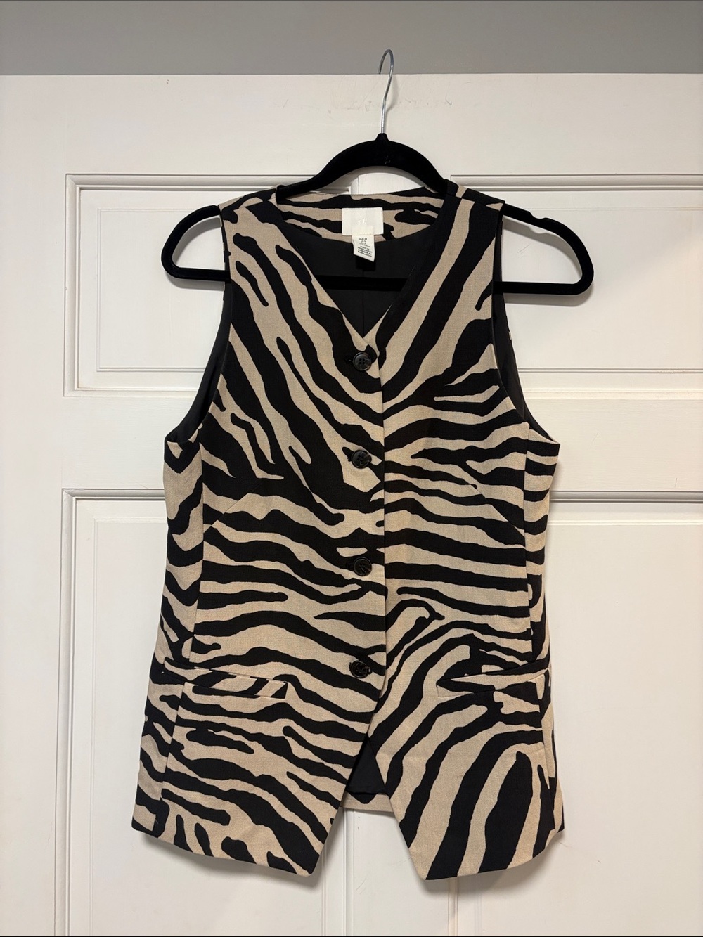 H&M Black and Beige Zebra-Print Button Vest
